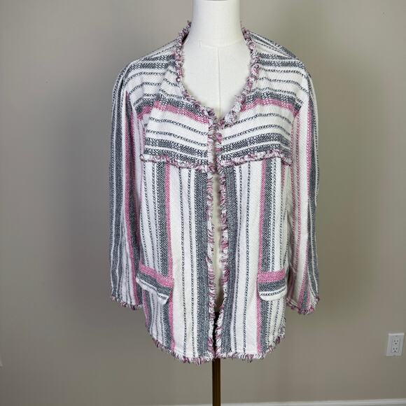 Nic+Zoe Dashing Days Tweed Fringe Trim Jacket US Women's 1X Plus - Picture 2 of 9